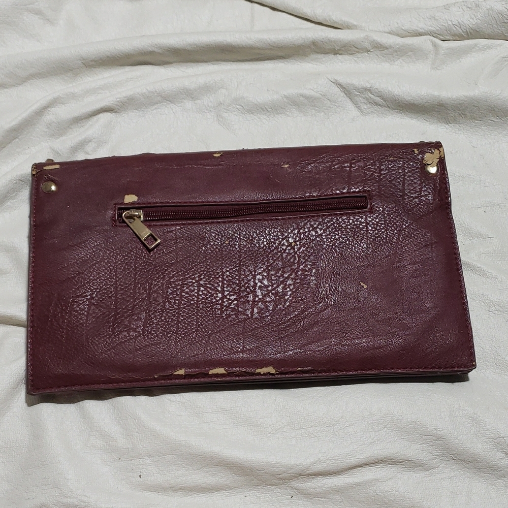 Street Level Floral Burgundy Gold Studded Clutch - Picture 4 of 5